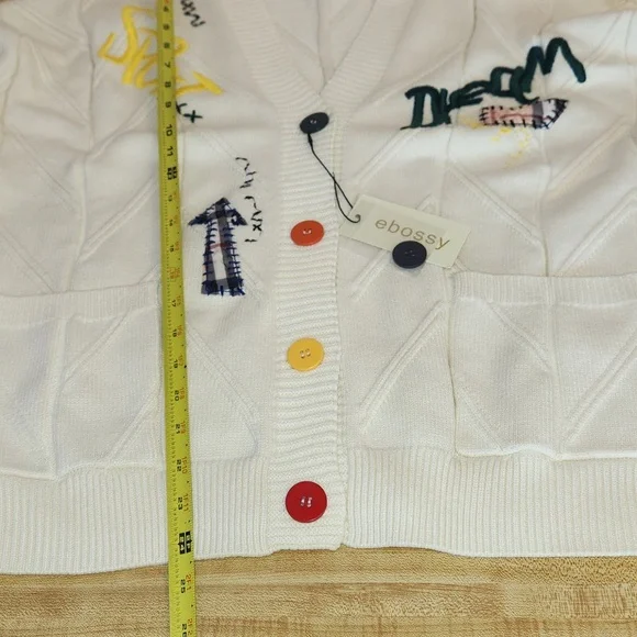 EBOSSY Women’s Cable Knit Long Sleeve Embroidered Cardigan, size L - Picture 10 of 12